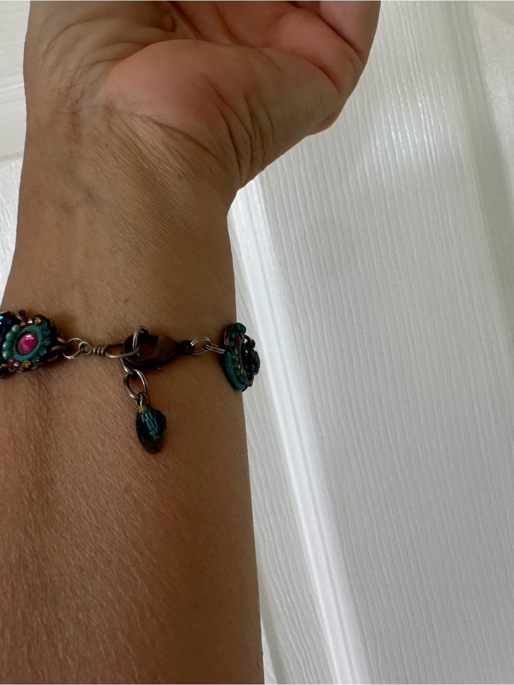 Turquoise and Fuchsia Crystal Link Bracelet – Designer-Style Accent
